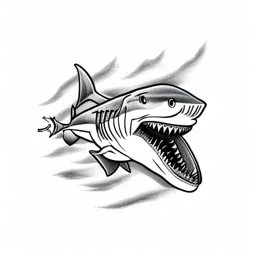 Shark With Skeleton And Anchor And Fish