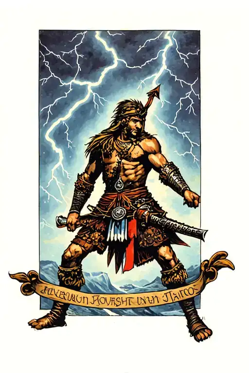 Warrior In A Stormy Night Sky With Lightning Bolts