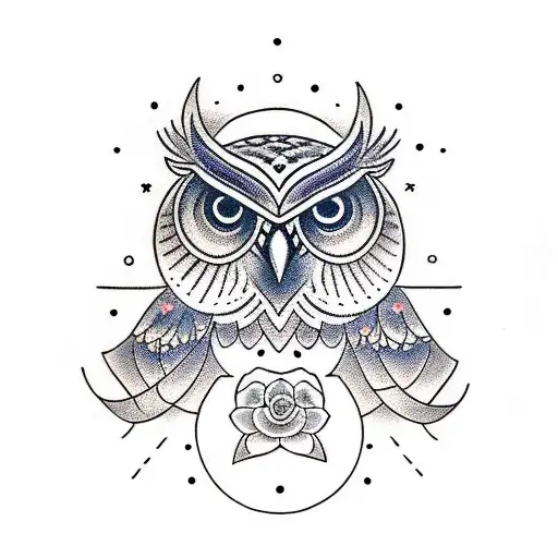 Owl Symmetrical With All Seeing Eye And Roses Sleeve