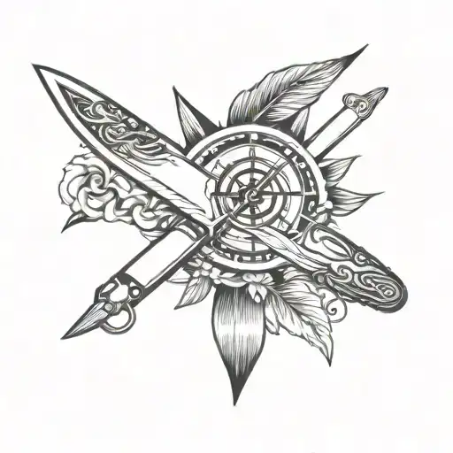 Chefs Knife With Compass Surrounded