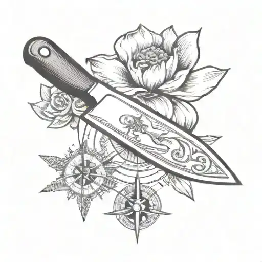Chefs Knife With Compass Surrounded