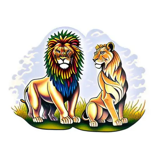 Standing Lion And Lioness