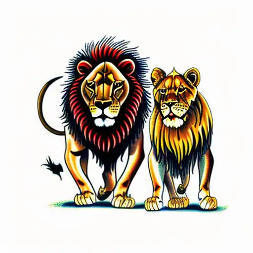 Standing Lion And Lioness