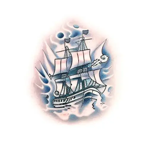 Old Spanish Ship On Fire