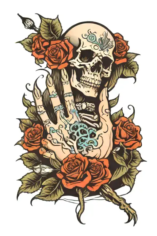 A Female Hand Holding Several Lines With Skulls At The End