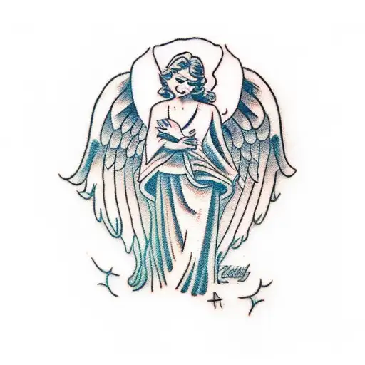 Angel With An Empathetic Face Resting On An Hourglass