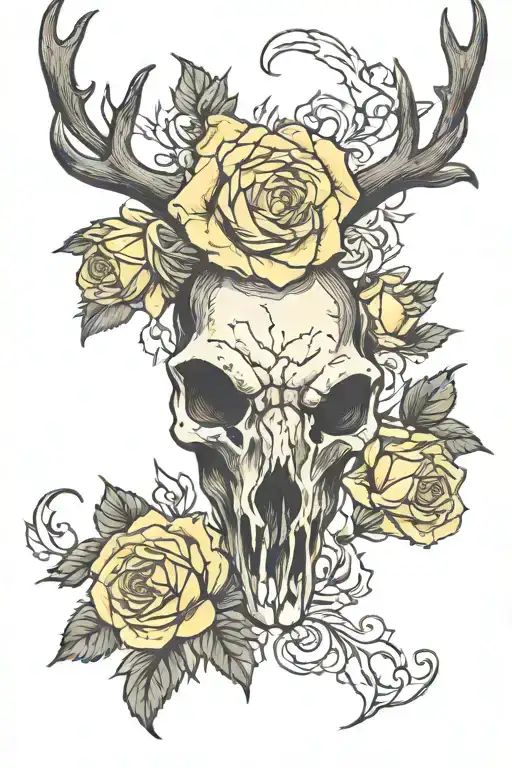 Yellow Roses With Deer Skull