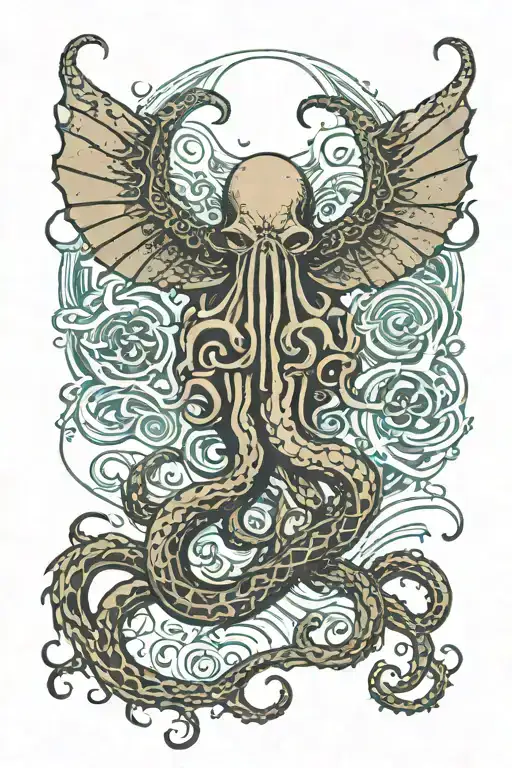 Cthulhu And The Misty Ocean And The Destruction Around The Runes