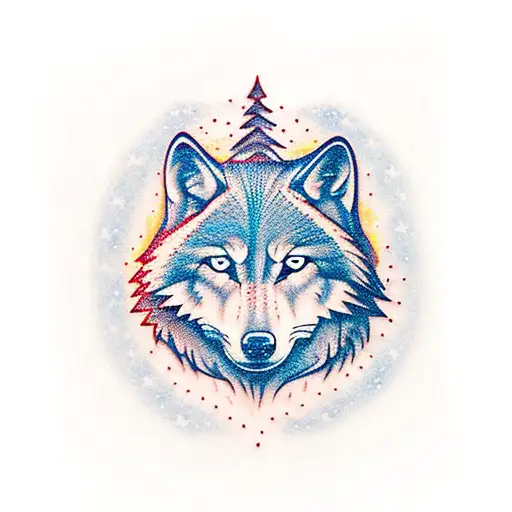 Mountain With Wolf Night Time