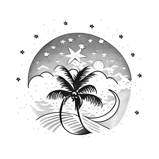 Moon Stars Beach Palmtrees Night