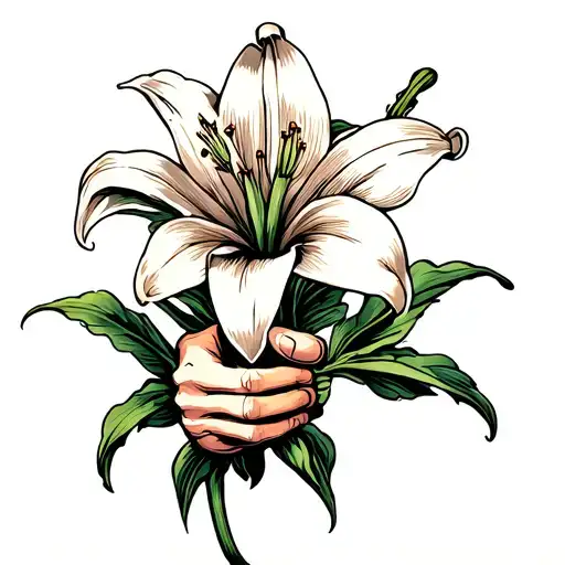 Medieval Gauntlet Holding A Lily Flower