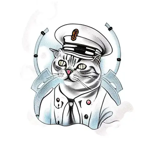 Cat Wearing A Ship Captain's Hat With A Ship's Wheel