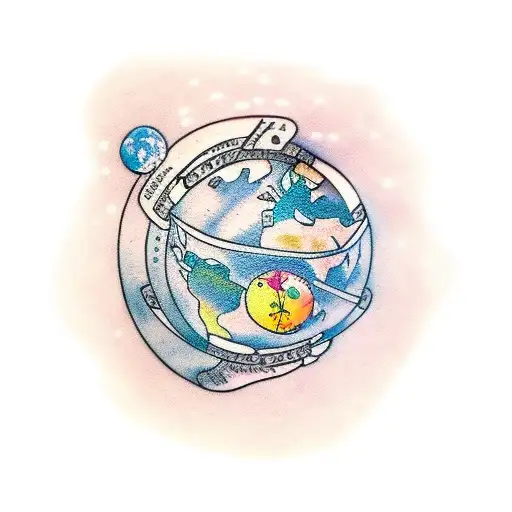 Globe Of Earth With Flowers Orbited By An Alien Saucer