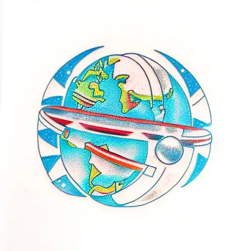 Globe Orbited By A Flying Saucer