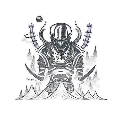 Alien Samurai In The Mountains With Fire