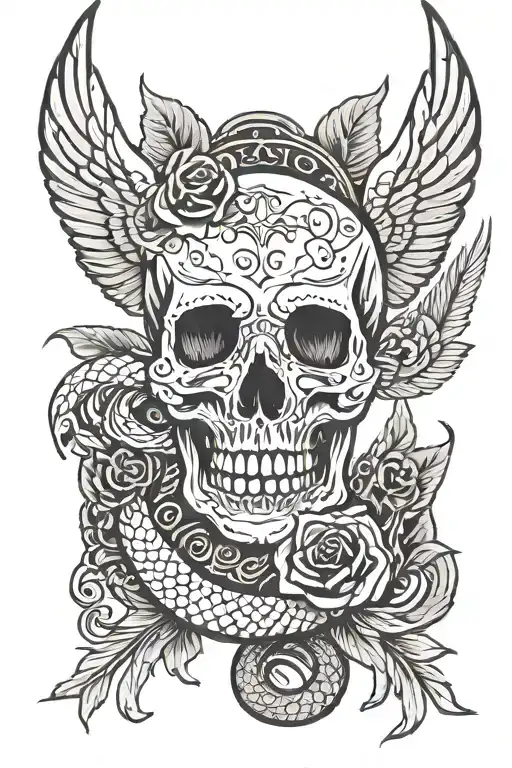 Skull And Snake Winged Skull
