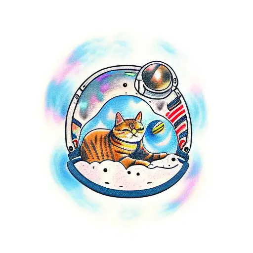 Cat Floating In Space With Astronaut Helmet