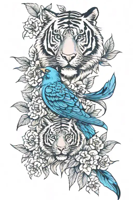 Blue Birds And Tiger L Illies Full Sleeve