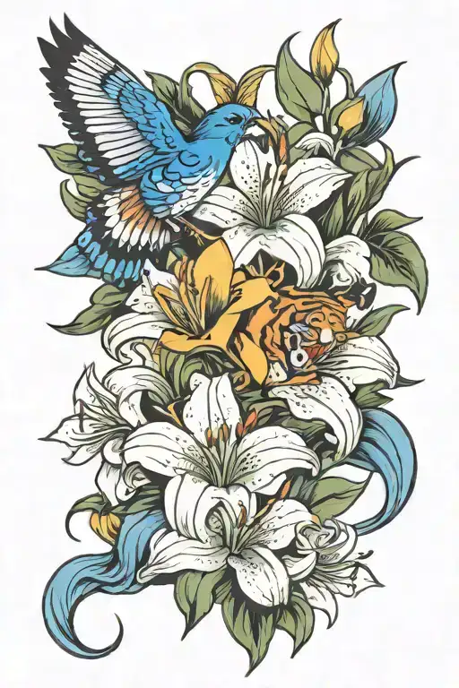 Blue Birds And Tiger Lillies Full Sleeve