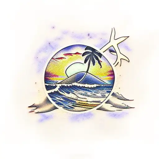 Palm Tree Ocean Beach Sunset Nicaragua