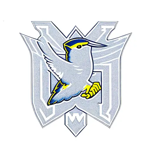 University Of Michigan M Emblem With A Hummingbird Perched On It