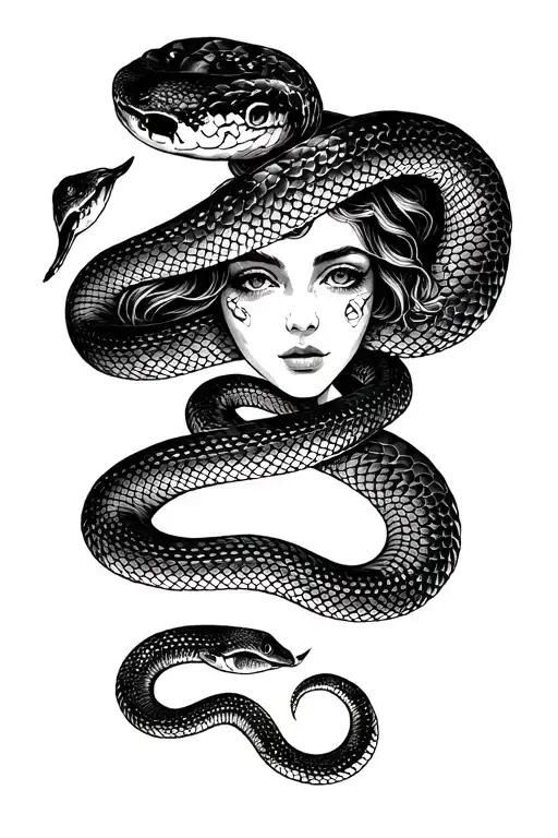 Ladyhead Inspired By Karlina Caune With A Snake Wrapping Around Her