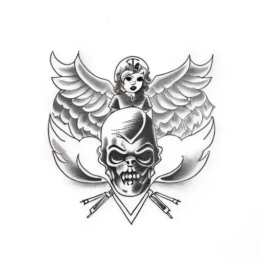 Half Evil Half Pure Angel Cartoon Black And White