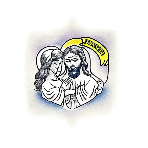 2 People Praying By Jesus And A Cross