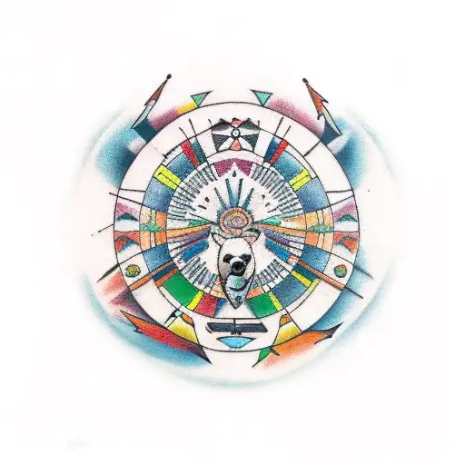An Abstract Representation Of A Medicine Wheel With Colorful Bear Paw Prints