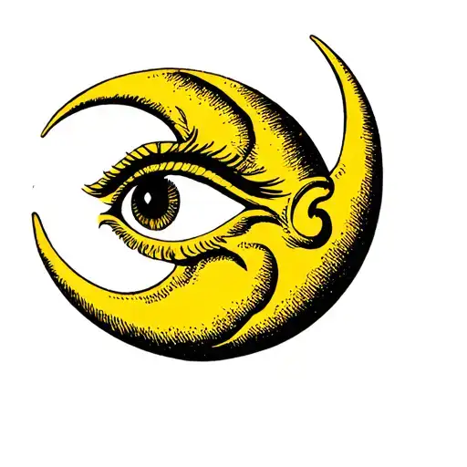 Crescent Moon Yellow With Face One Eye