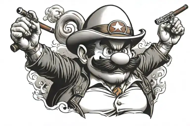 Hyper Realistic Mario Bros Smoking A Cigar Shooting A Goomba