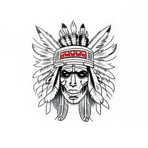 American Indian Chief With Skulls And Wolves