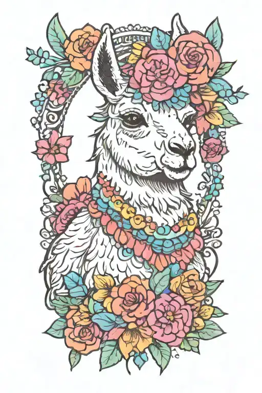 Colorful Llama With Flower Crown Knitting A Blanket
