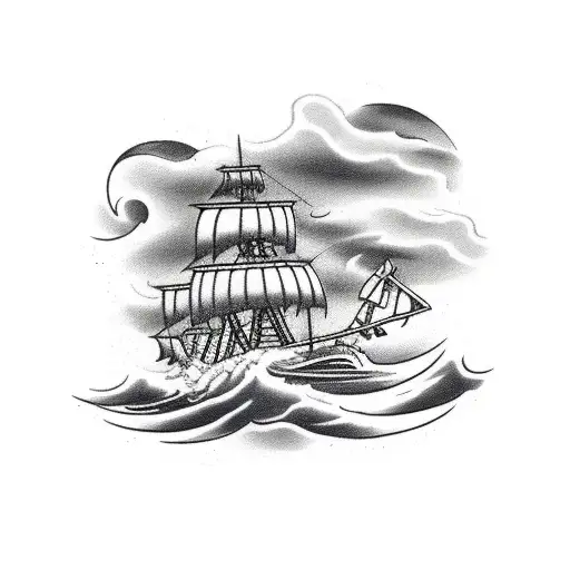 Stormy Sea With A Pirate Ship