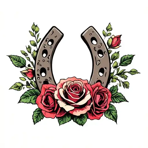 A Horseshoe Surrounded By Rose Surrended