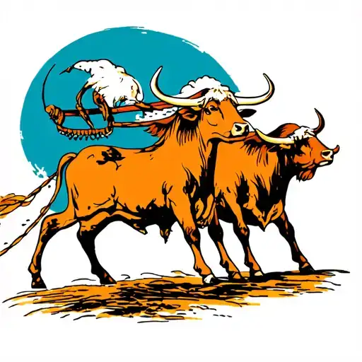 Two Oxen Pulling With A Yoke