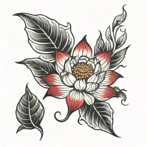Lotus Flower With Red Leaves Growing