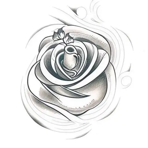 A Traditional Tattoo Of A Paintbrush And Pen Crossed Over A Blooming Rose