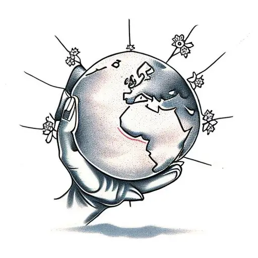 Hand Holding A Globe With Flowers Growing Over It