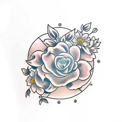 Floral Themed Elbow Ditch Filler Tattoo Sun Morph American Traditional