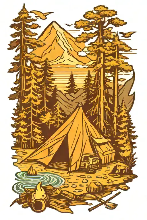 Camping Scene With A Tent