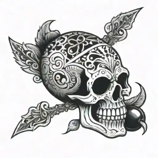 Mexican Skull With The Black Ball From 8 Ball Pool In The Mouth