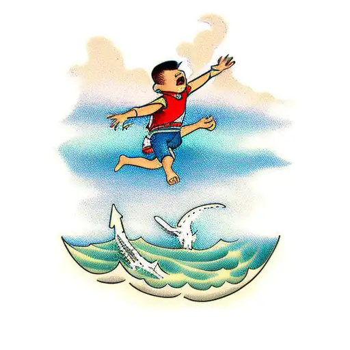 A Boy Jumping From A Cliff Into The Ocean