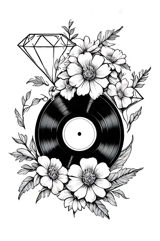Vinyl Record Surrounded By Flowers Blooming In The Shape Of A Diamond