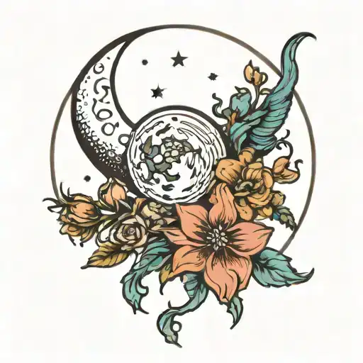 Witchy Moon And Flowers