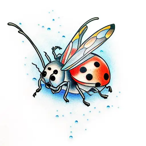 Ladybug By Waterfall