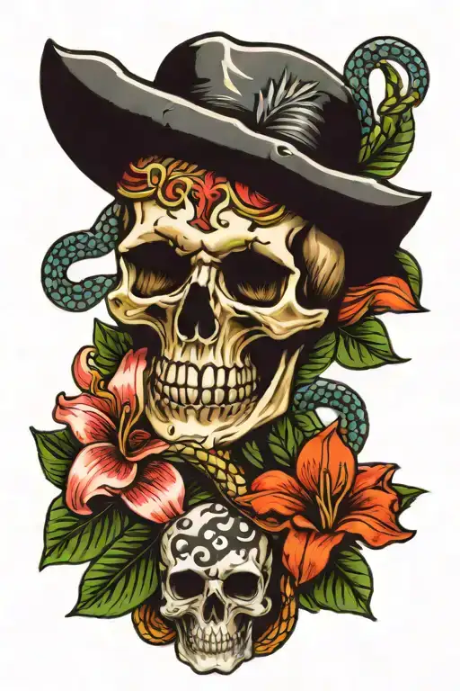 Skull And Snake And Lillies