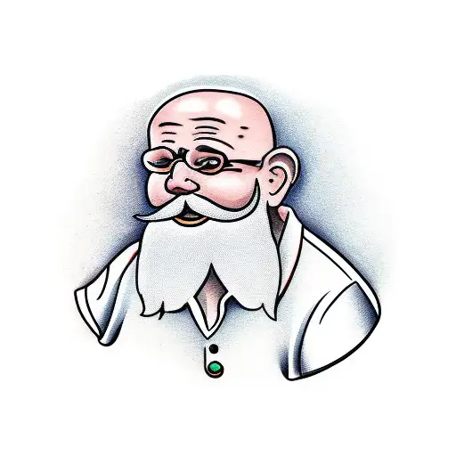 A Dice Above The Head Of A Bald Old Kind Man With White Beard And Petty Smile