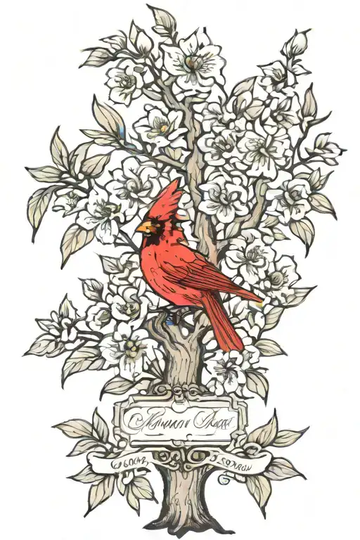Family Tree With 2 Cardinals And Peoneies And Irises