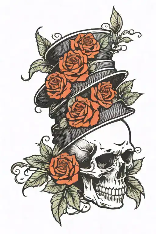 Skull In Cap With Roses